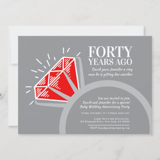 40-jähriges Jubiläum Party roter Ruby Ring Grafik Einladung (Vorderseite)