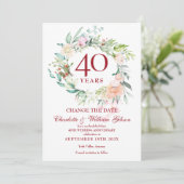 40. Jubiläum Ändern Sie das Datum Rose Garland Einladung (Stehend Vorderseite)