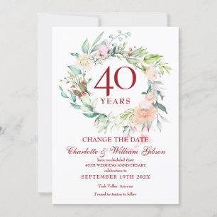 40. Jubiläum Änderung des Datums Rosen Girlande Einladung