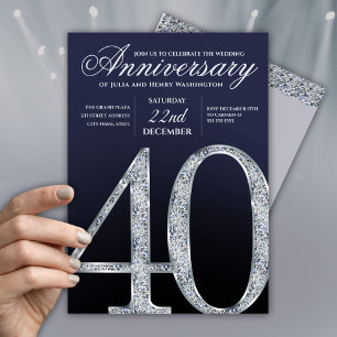 40. Jubiläum Diamant Silber Navy Blau Modern Einladung