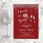 40. Jubiläum - Feiern bis 40 Jahre Silberrot Einladung<br><div class="desc">Ruby Red 40. Hochzeitstag Einladung. Feiert bis 40 Jahre! Elegantes Design in Rot und Silber. Mit Champagnergläsern,  Script-Schriftart und Konfetti. Ideal für eine stilvolle Feier von 40 Jahren Ehe. Gedruckte Zazzle Einladungen oder Sofortdownload digitalen Vorlage. Kann für jedes Jahr angepasst werden! Personalisieren Sie Ihre persönlichen Daten.</div>