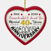 40. Jubiläum Geschenk Herz geformt Weihnachten Keramikornament (Hinten)