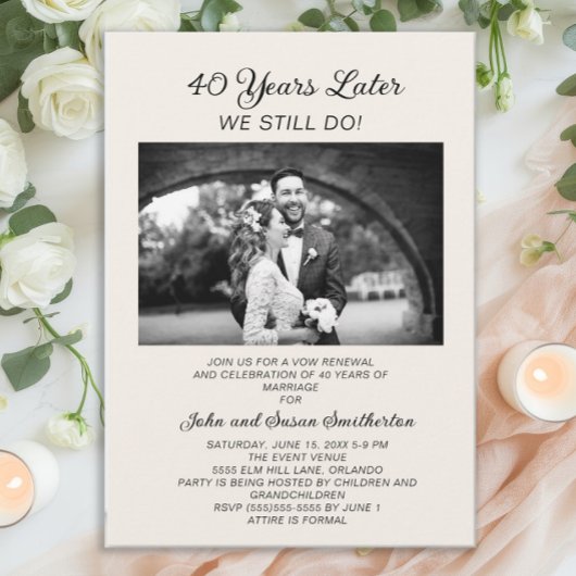 40. Jubiläum Hochzeitstag Vow Renewal Foto Einladung