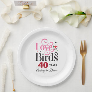 40. Jubiläum Love Birds Personalisiert Pappteller