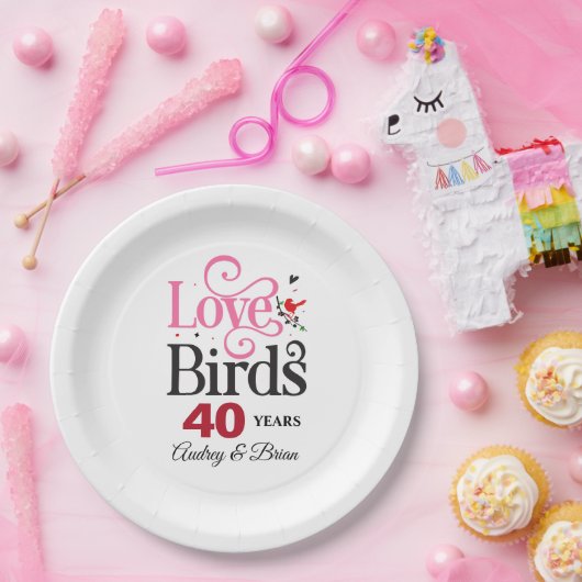40. Jubiläum Love Birds Personalisiert Pappteller (Party)