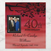 40. Jubiläum Lovebirds Foto Weinkarte Weinetikett (Einzelnes Label)