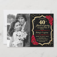 40. Jubiläum mit Foto - Rote Rosen Gold Black
