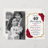 40. Jubiläum mit Foto - Ruby Red Gold Einladung (Vorne/Hinten)