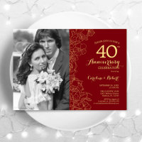 40. Jubiläum mit Foto Ruby Red Gold Floral
