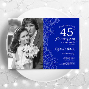 40. Jubiläum mit Foto Saphirweiß floral Einladung
