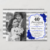 40. Jubiläum mit Foto - Sapphire Blue Silver Einladung (Vorne/Hinten)