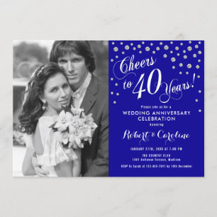 40. Jubiläum mit Foto - Sapphire Blue Silver Einladung