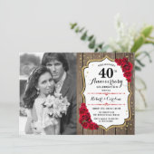 40. Jubiläum mit Foto - Wood Ruby Red Einladung (Stehend Vorderseite)
