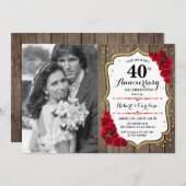 40. Jubiläum mit Foto - Wood Ruby Red Einladung (Vorne/Hinten)