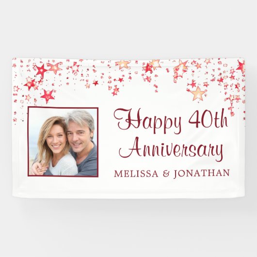 40. Jubiläum Modern Ruby Red Stars Foto Banner (Horizontal)