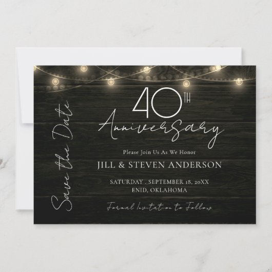 40. Jubiläum Party Rustikale Holzleuchten Save The Date (Vorderseite)