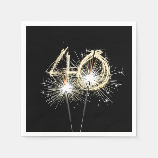 40. Jubiläum Party Sparklers auf Black Serviette (Vorderseite)