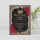 40. Jubiläum - Red Gold Wood Einladung (Stehend Vorderseite)