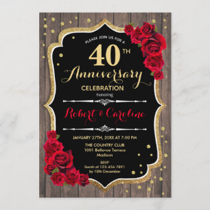 40. Jubiläum - Red Gold Wood Einladung
