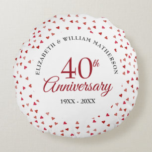 40. Jubiläum Ruby Hearts Konfetti Rundes Kissen