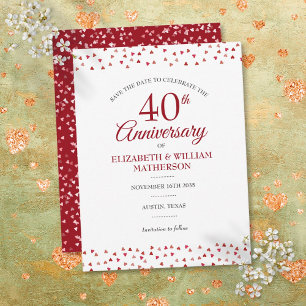40. Jubiläum Ruby Love Hearts Save-the-Date Ankündigungspostkarte