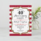40. Jubiläum - Ruby Red Gold White Einladung (Stehend Vorderseite)