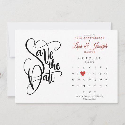 40. Jubiläum Save the Date Kalender Ruby Herz (Vorderseite)