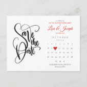 40. Jubiläum Save the Date Kalender Ruby Herz Ankündigungspostkarte (Vorderseite)