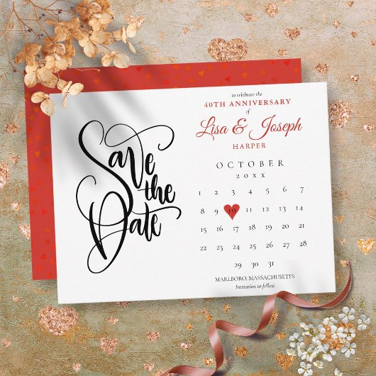 40. Jubiläum Save the Date Kalender Ruby Herz Ankündigungspostkarte
