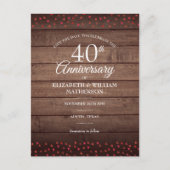 40. Jubiläum Save the Date Ruby Hearts Rustikal Postkarte (Vorderseite)