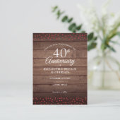 40. Jubiläum Save the Date Ruby Hearts Rustikal Postkarte (Stehend Vorderseite)