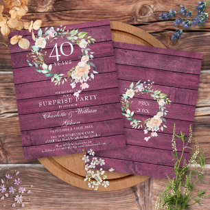40. Jubiläums-Rubin-Rustikal-Holzbuchstaben-Blumen