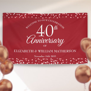40. Jubiläums Ruby Love Hearts Konfetti Willkommen Banner
