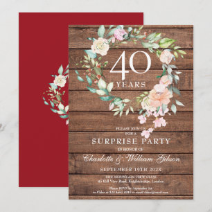 40. Jubiläums-Überraschungsparty Florale Rustikale Einladung