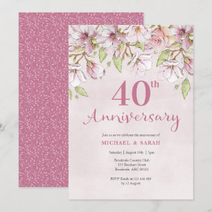 40. Jubiläumseinladung Rosa Blumen Einladung