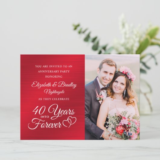 40 Jubiläumsjahr: Ruby HARTS YEARS INTO FOREVER Einladung (Stehend Vorderseite)