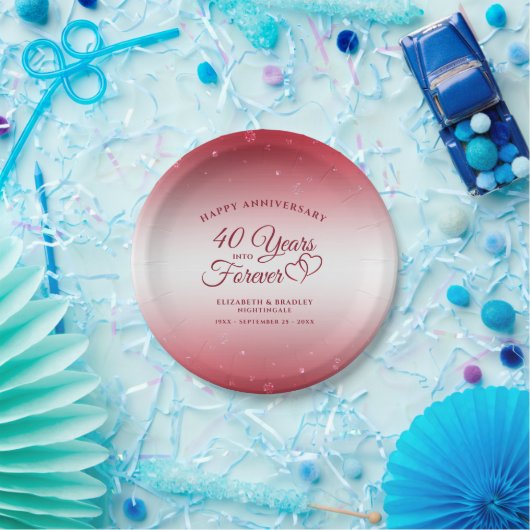 40 Jubiläumsjahr: Ruby HARTS YEARS INTO FOREVER Pappteller (Party)