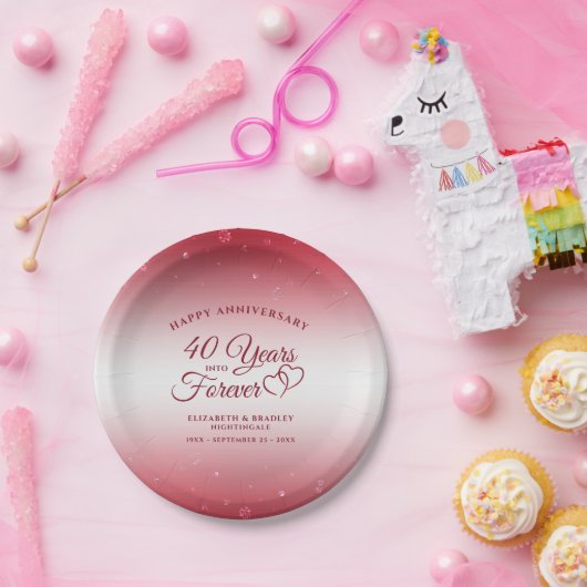 40 Jubiläumsjahr: Ruby HARTS YEARS INTO FOREVER Pappteller (Party)