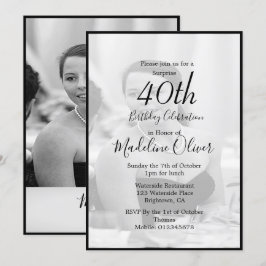 40. Klasse Monogram Schwarz-weißes Foto Geburtstag Einladung