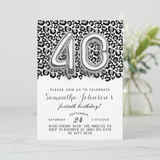 40. Leopard Fabulous Glam Birthday Einladung (Stehend Vorderseite)