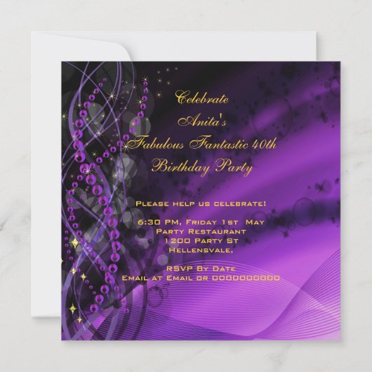 40 Lila Goldmedaillen-Heelse der Frau zum Geburtst Einladung (Rückseite)