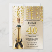 40 Meilenstein Schaumwein Imitate Gold Glitzer Einladung (Vorderseite)