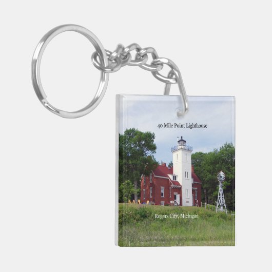 40 Mile Point Lighthouse zweiseitige Schlüsselkett Schlüsselanhänger (Vorderseite links)