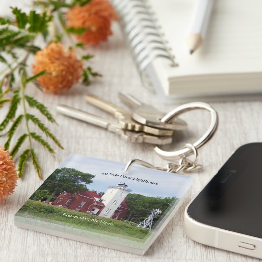 40 Mile Point Lighthouse zweiseitige Schlüsselkett Schlüsselanhänger (Vorderseite rechts)