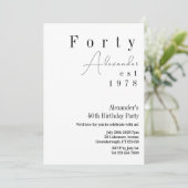 40 Minimal 40. Geburtstag Party Einladung (Stehend Vorderseite)