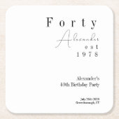 40 Minimal 40. Geburtstag Party Rechteckiger Pappuntersetzer (Vorderseite)