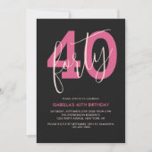 40 Modern Bold Black & Pink 40. Geburtstag Einladung (Vorderseite)