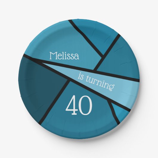 40 Moderne Aquamarine Geometrie 40. Geburtstag Pappteller (Vorderseite)