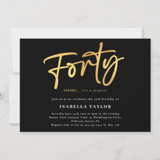 40 moderne Black Gold 40. Geburtstag Einladung