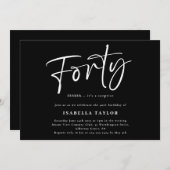 40 Moderne Minimalistische Schwarz-weiß 40. Geburt Einladung (Vorne/Hinten)